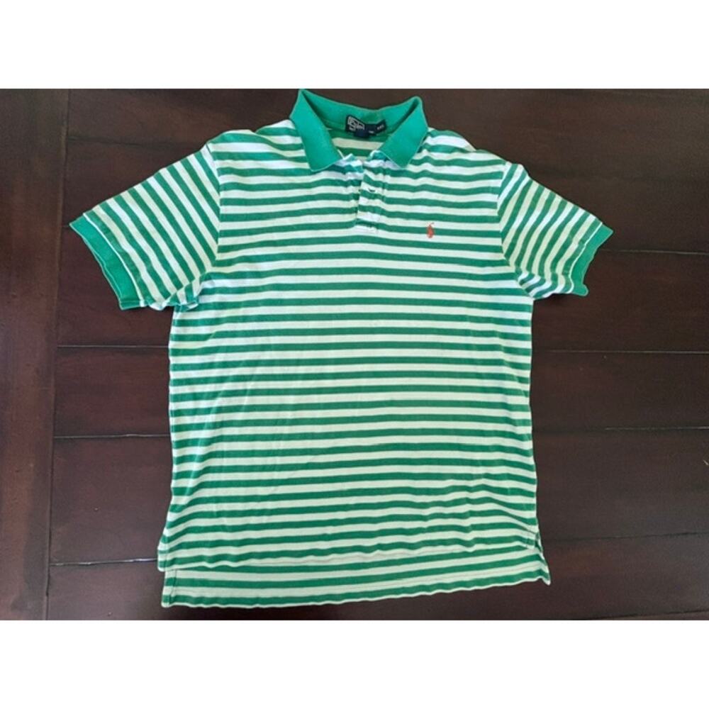 Polo Ralph Lauren Mens XXL Green White Striped Cotton Pique Polo Shirt Red Pony